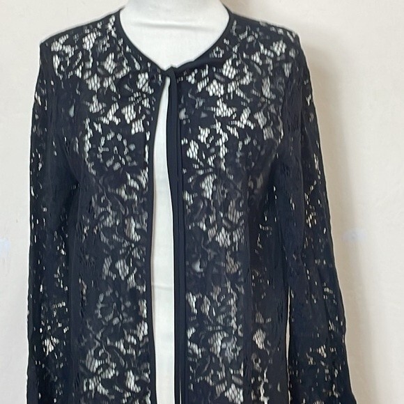 DKNY Women's Black Lace Tie-Neck Duster Jacket Swim Cover Up -  M/L  - Versatile - Picture 5 of 16